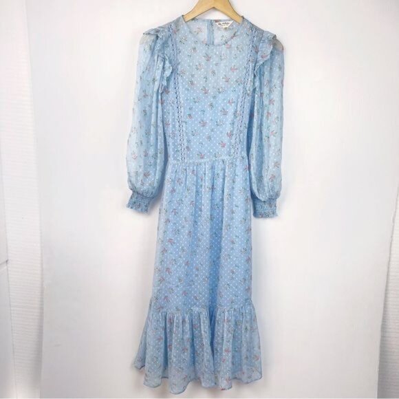 Miss Selfridge mesh midi smock dress in light blue 2 - Picture 1 of 10